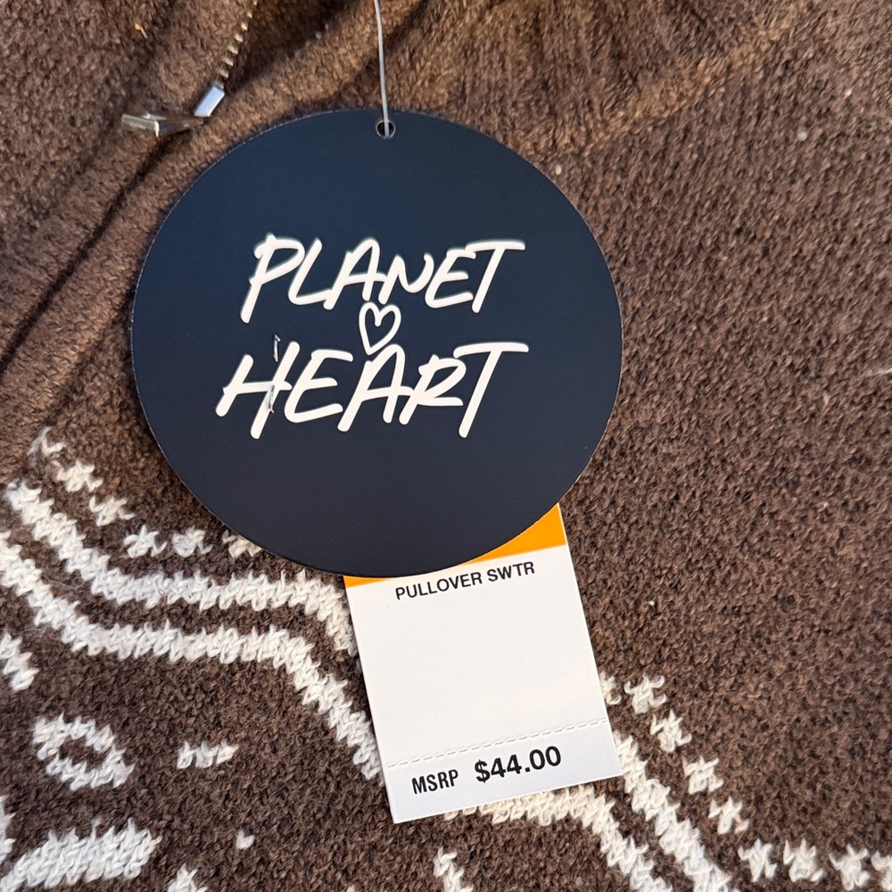 Planet Heart Mocha and Cream Knit full zip Sweater - Picture 2 of 13